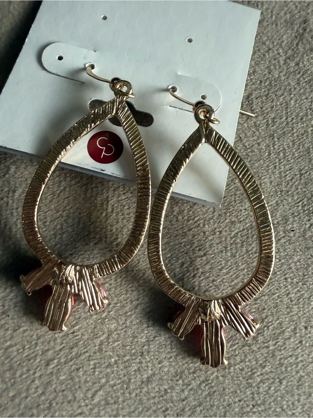 Dress Barn Gold Teardrop Earrings with Coral Pink Marquise Accents